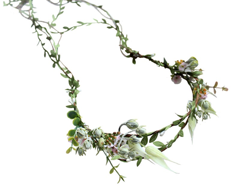 Vivivalue Vine Flower Crown Boho Flower Headband Hair Wreath Floral Headpiece Halo with Ribbon Wedding Party Festival Photos - Image 1